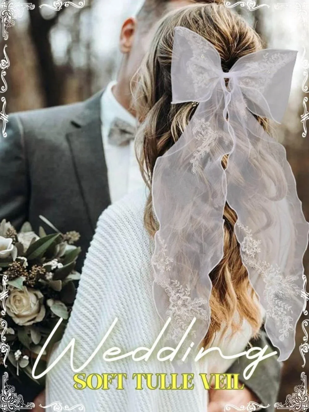 Elegant Bridal Hair Bow Clip - Lace Floral Wedding Accessory for Women